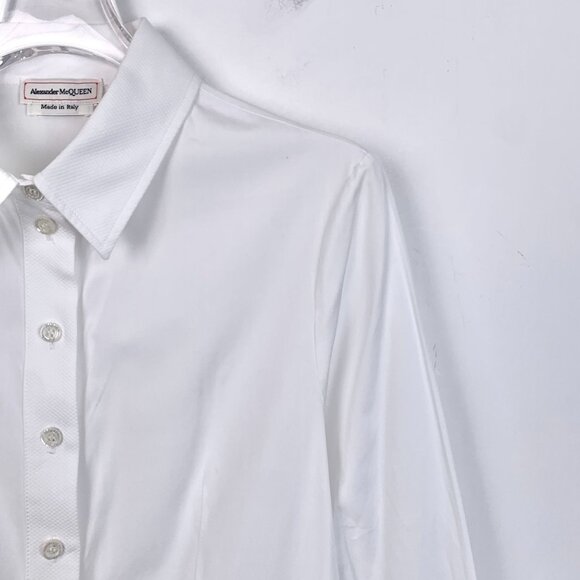 Alexander McQueen Womens White Peplum Long Sleeve Button-Down Shirt Blouse Made - Picture 3 of 6